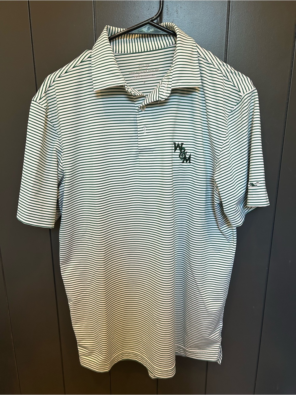 Vineyard Vines William and Mary White Polo with Green Thin Stripes